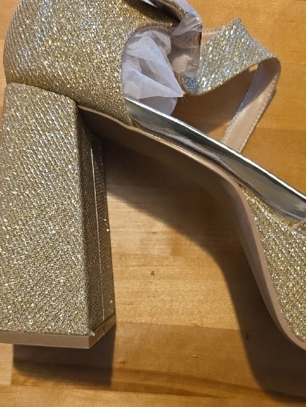 Gold Glitter Platform Block Heel Sandals